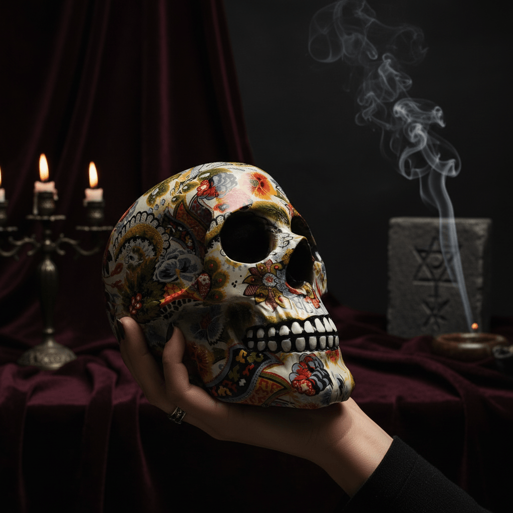 Creative Colorful Skull Flower Painting Desktop Decor Sorceress Sanctuary