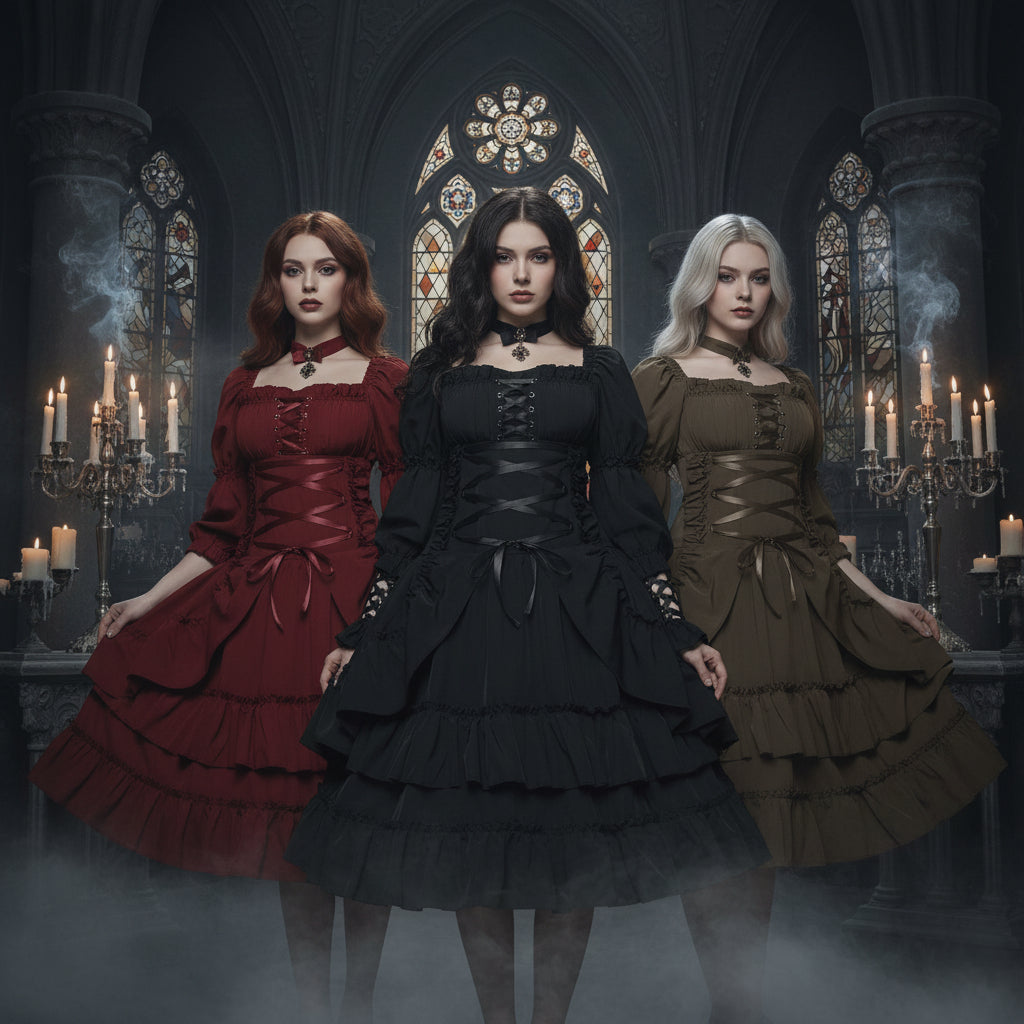 Gothic Black Lolita Steampunk High Waist Skirt with Ruffles Sorceress Sanctuary