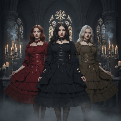 Gothic Black Lolita Steampunk High Waist Skirt with Ruffles Sorceress Sanctuary