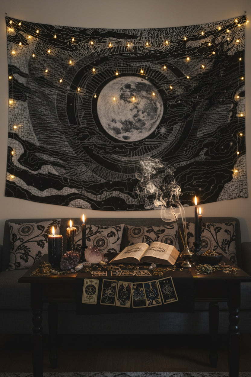 Black and White Moon Tapestry Sorceress Sanctuary