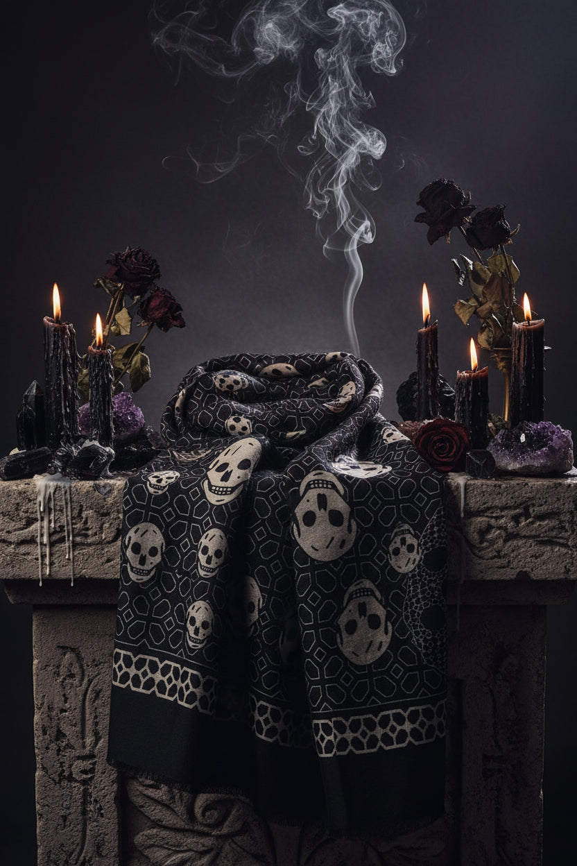 Halloween Skull Scarf - Black and White Design Sorceress Sanctuary