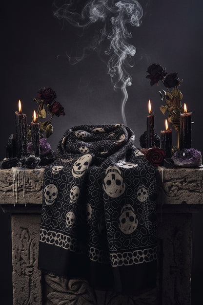 Halloween Skull Scarf - Black and White Design Sorceress Sanctuary