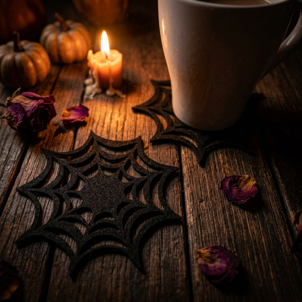 Halloween Felt Spider Web Coasters for Party Decor Sorceress Sanctuary