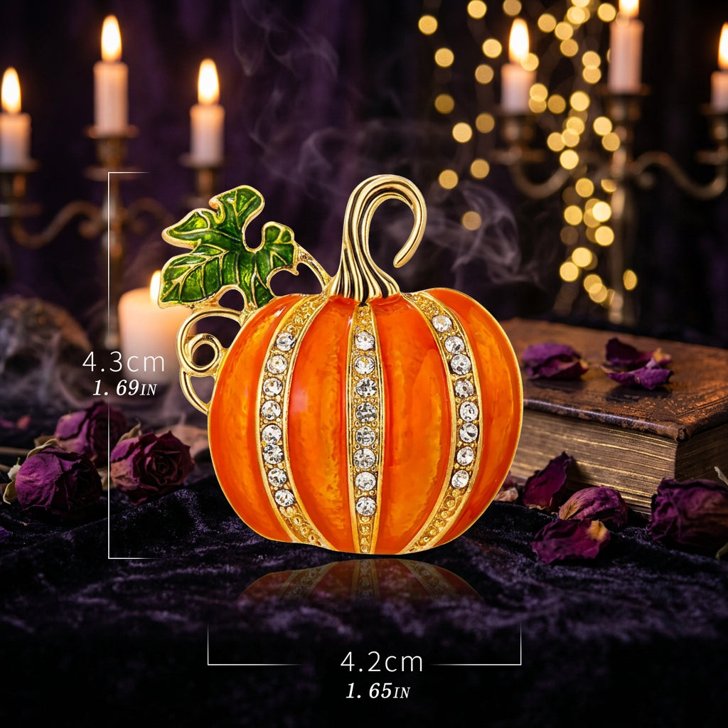 Cute Rhinestone Pumpkin Brooch Pin for Halloween Accessory Sorceress Sanctuary