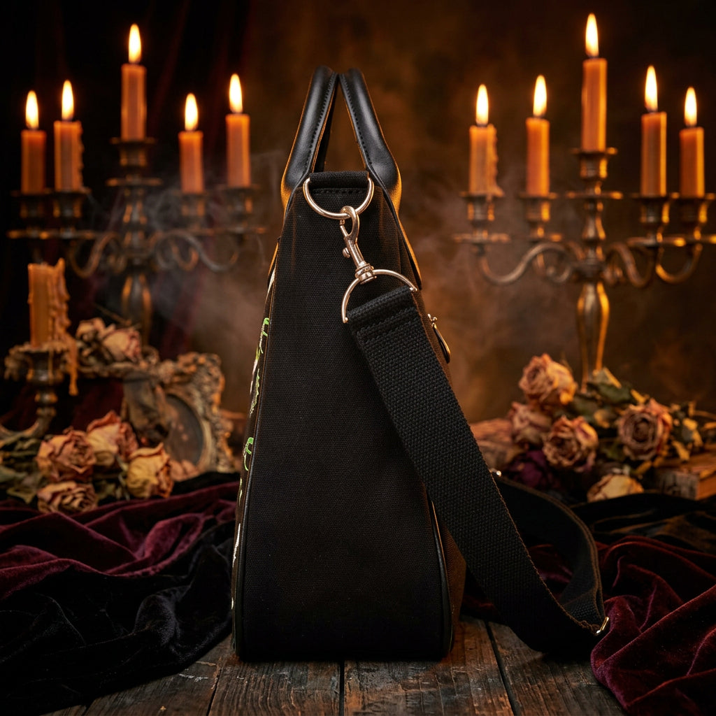 Halloween Skull Print Women's Canvas Shoulder Bag Sorceress Sanctuary