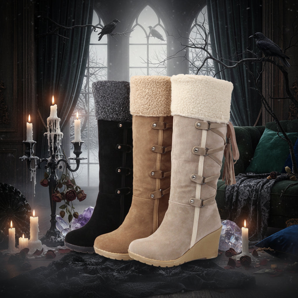 Plus Size Suede High-Top Boots with Fringe 40-43 Sorceress Sanctuary