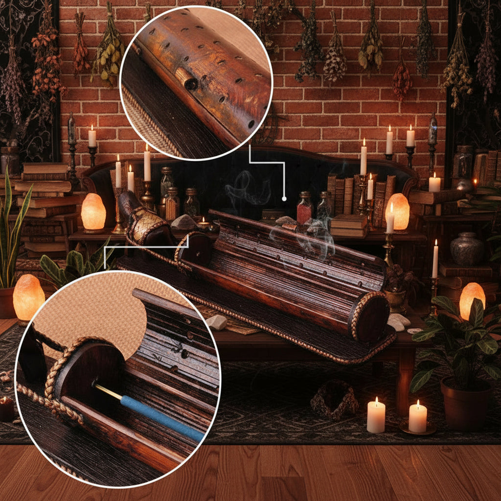 Incense Burner with Bamboo Stick Holder for Altars Sorceress Sanctuary