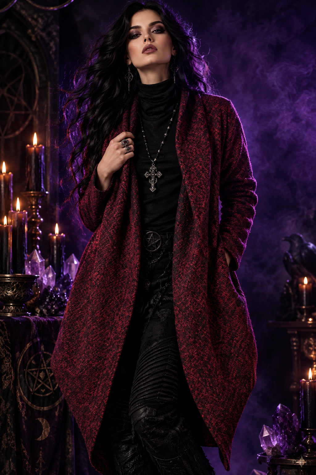 Grimwood Hooded Witch Cardigan, close up detail
