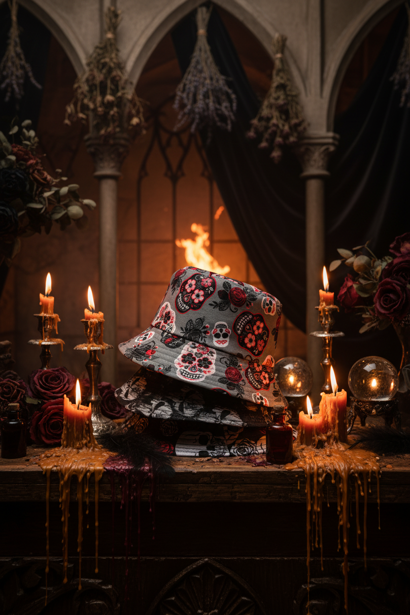 Rose Skull Print Bucket Hat Sorceress Sanctuary
