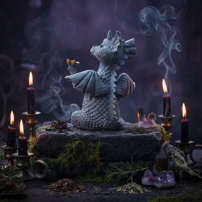 Mini Dragon Reading Book Sculpture - Cute Resin Figurine Sorceress Sanctuary
