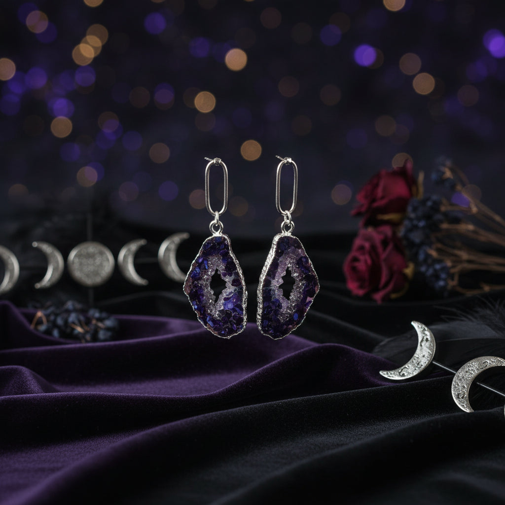Hollow Shell and Stone Earrings Sorceress Sanctuary