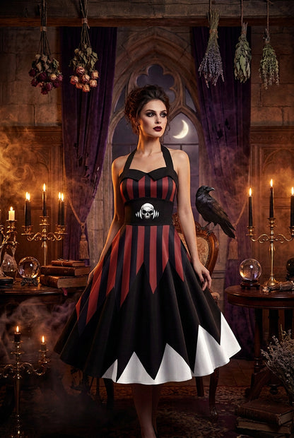 Ugly Girl Digital Print Stripe Dress for Halloween Sorceress Sanctuary