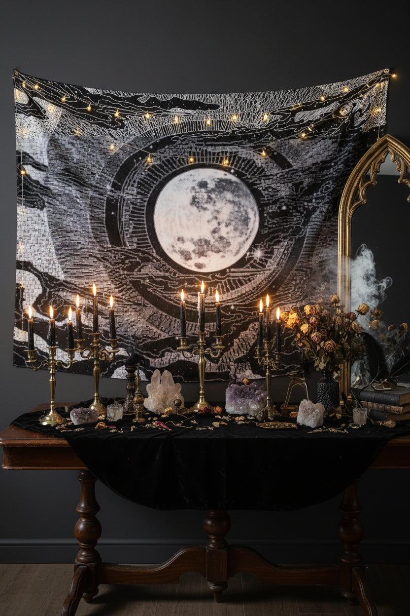 Black and White Moon Tapestry Sorceress Sanctuary