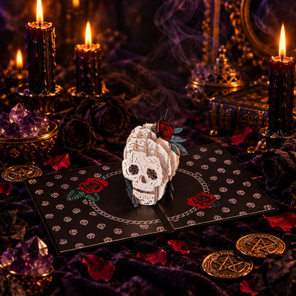Rose Skull Pop Card, shown in use