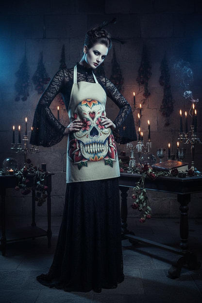 Skull Series Creative Cotton and Linen Apron Sorceress Sanctuary