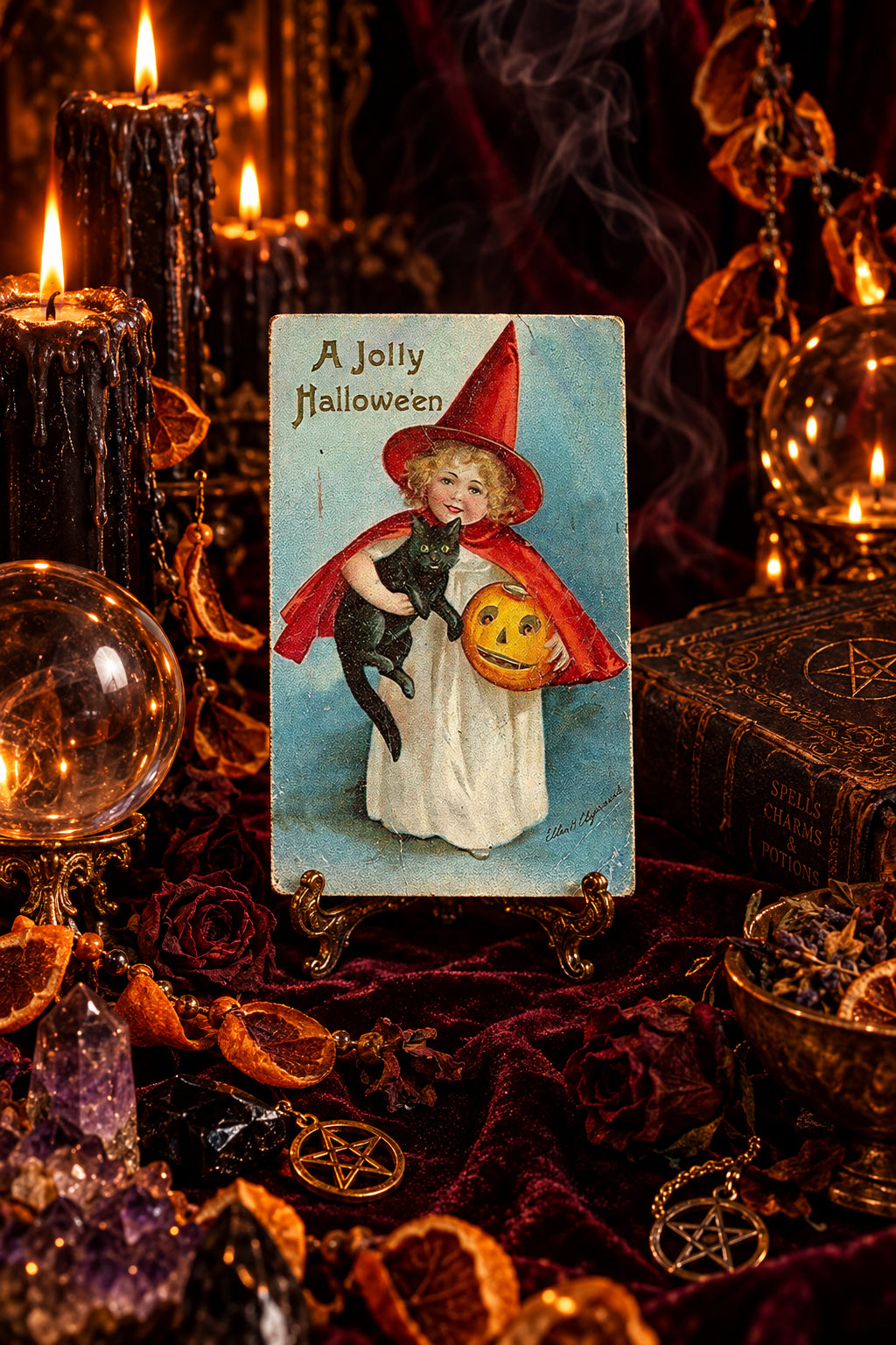 Vintage Halloween Postcard Set, shown in use