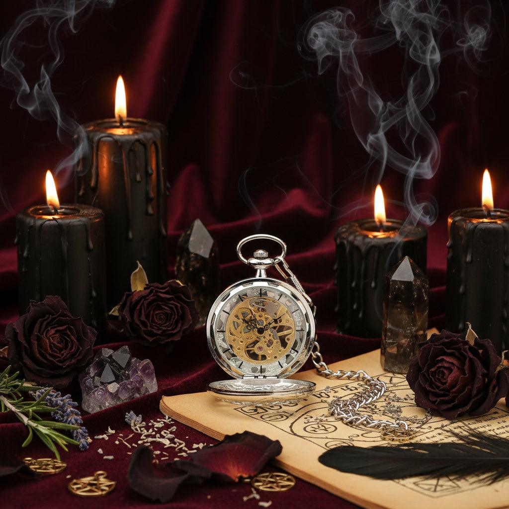 Vintage Large Transparent Skeleton Mechanical Pocket Watch Sorceress Sanctuary
