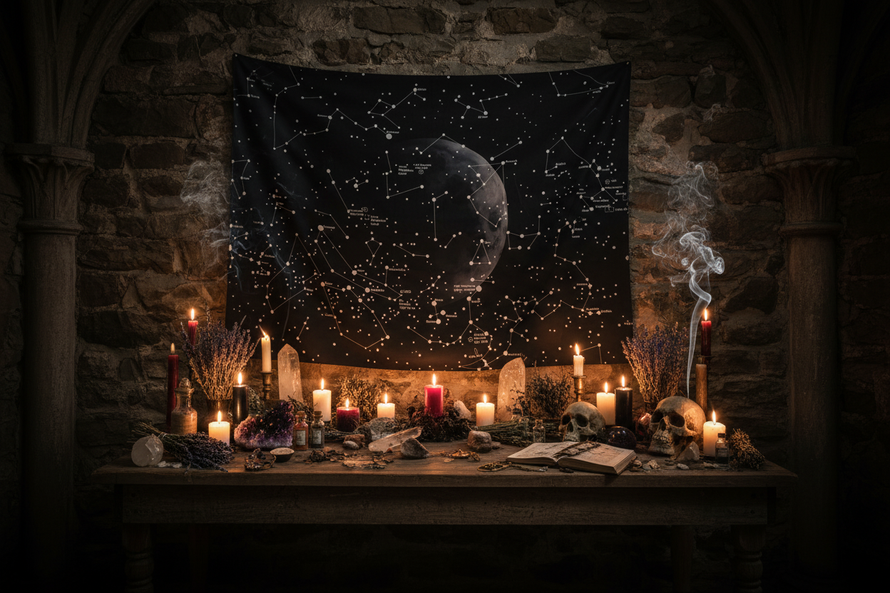 Nordic Style Black Starry Sky Tapestry for Sofa Sorceress Sanctuary