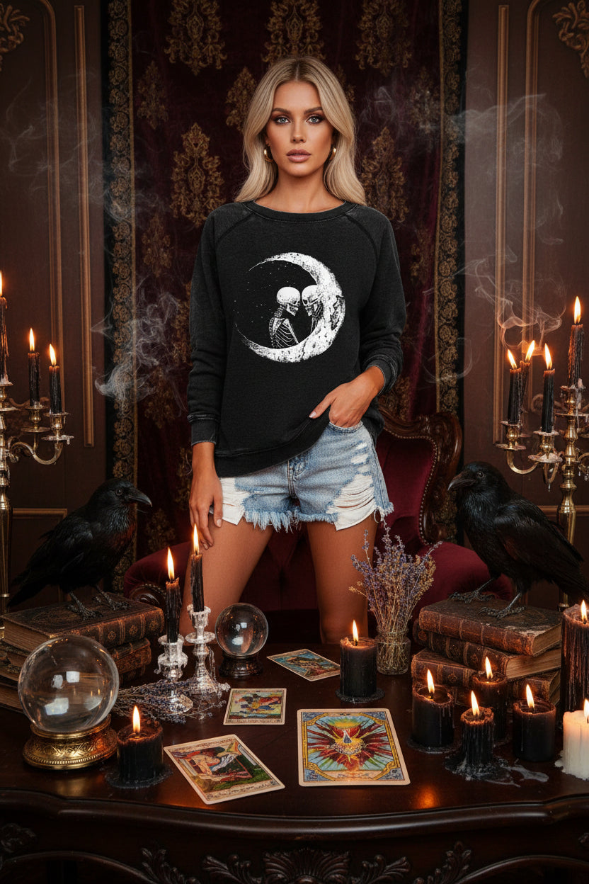 Funky Print Halloween Skull Sweatshirt for Women Sorceress Sanctuary