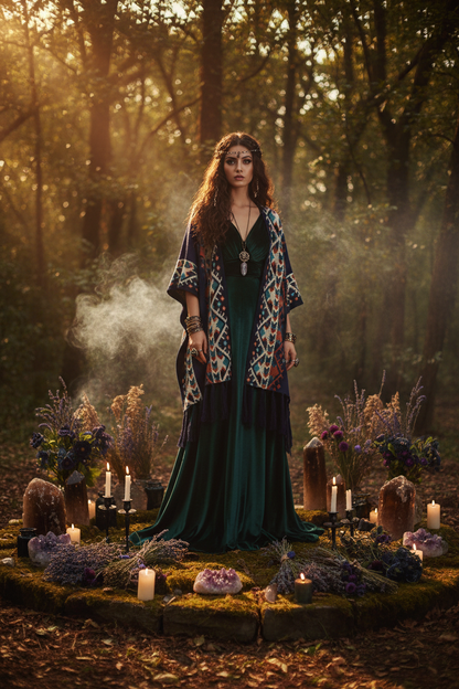 Mid-Length Shawl with Fringe Cape Coat Sorceress Sanctuary