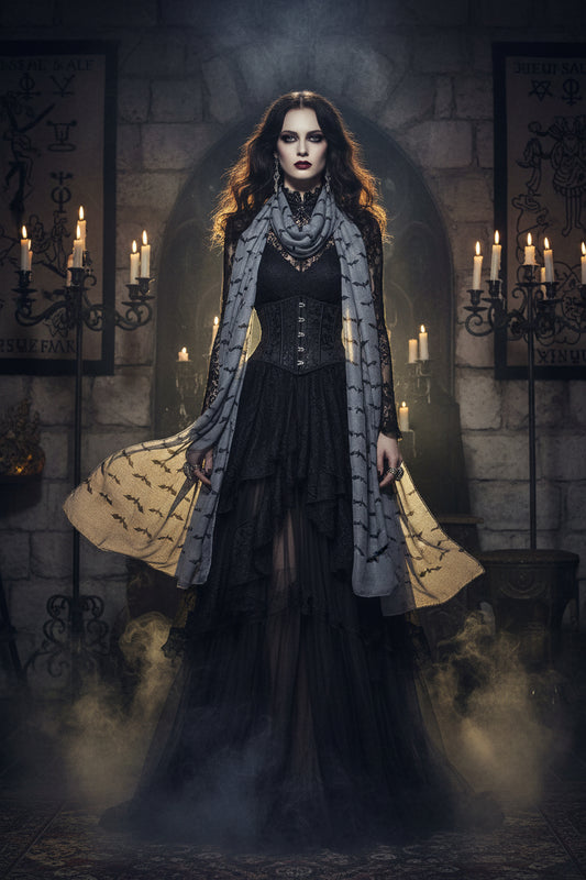 New Halloween Bat Print Paris Chiffon Scarf Sorceress Sanctuary