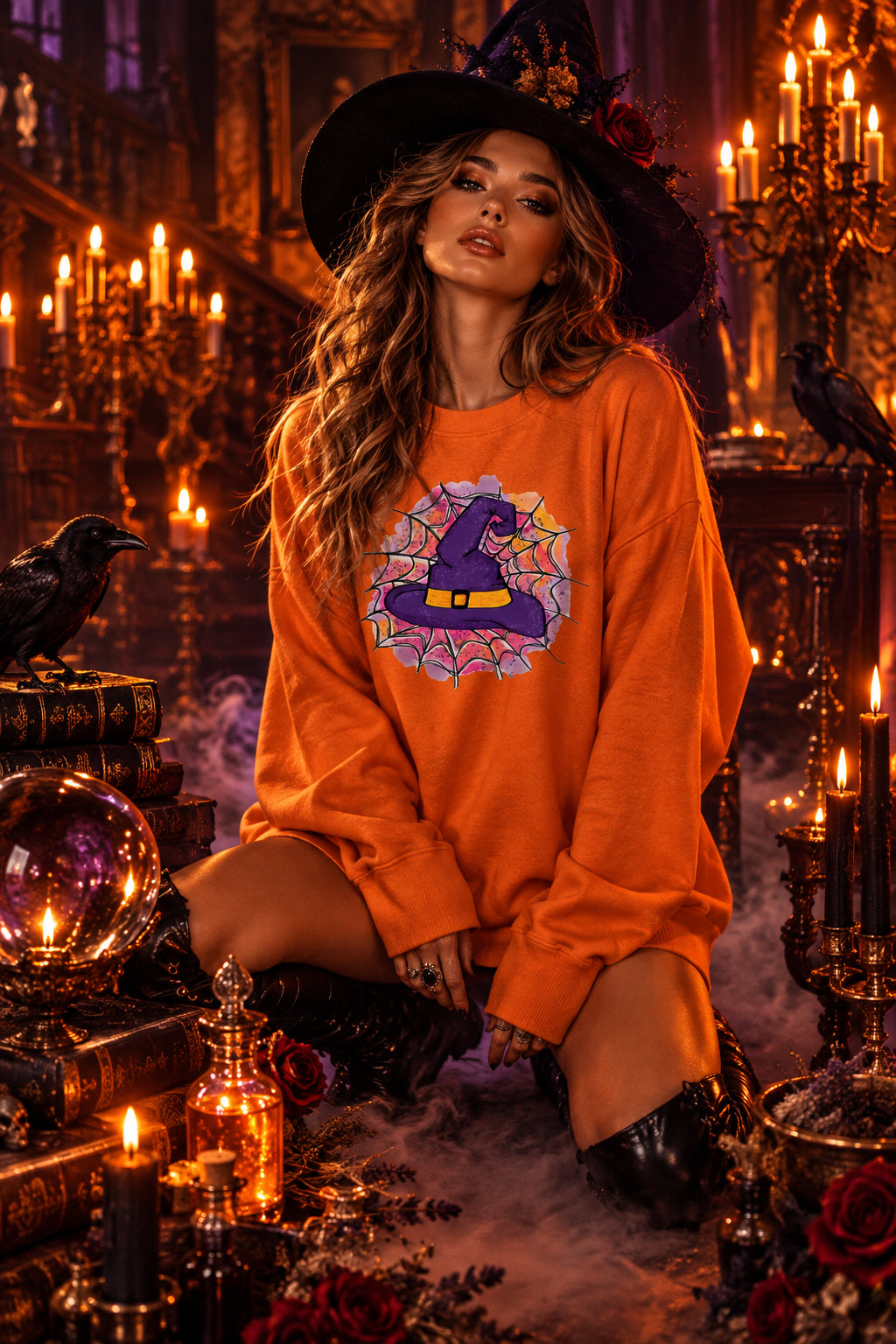Halloween Print Loose Sweater, size and scale reference