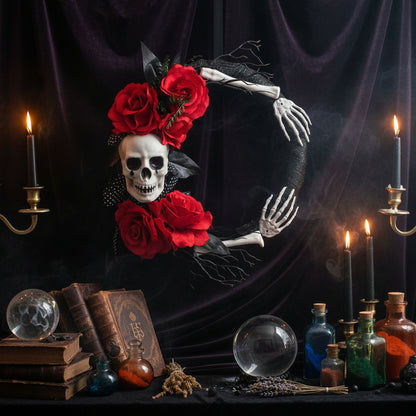 Rose Skull Garland Wreath for Home Holiday Decoration Sorceress Sanctuary