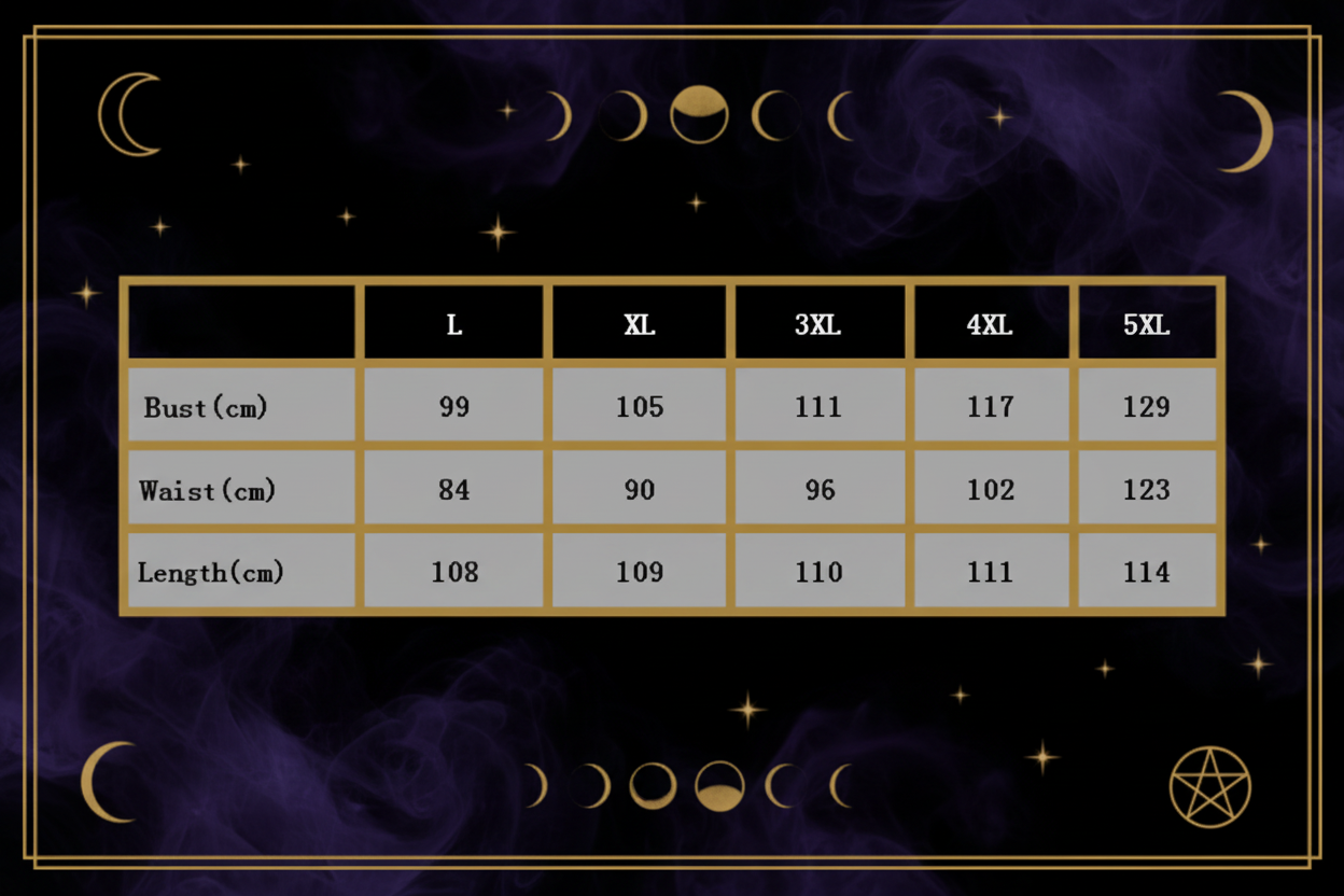 Size chart for clothing with measurements in centimeters across different sizes.