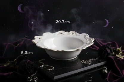 Altar Offering Set - Sorceress Sanctuary Baroque plate blue 6 inches-Baroque plate blue 8 inches-Baroque plate blue 10 inches-Baroque blue large bowl-Baroque blue trumpet bowl