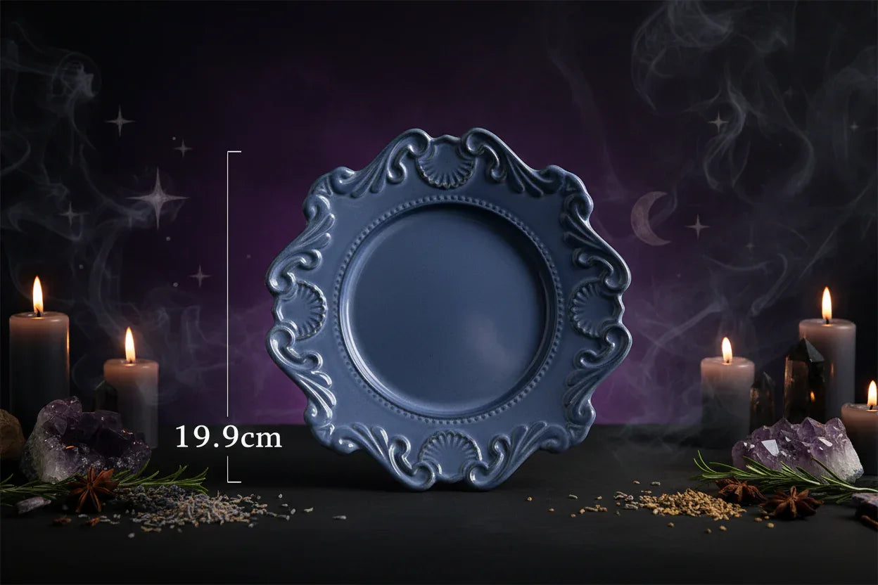 Altar Offering Set - Sorceress Sanctuary Baroque plate blue 6 inches-Baroque plate blue 8 inches-Baroque plate blue 10 inches-Baroque blue large bowl-Baroque blue trumpet bowl