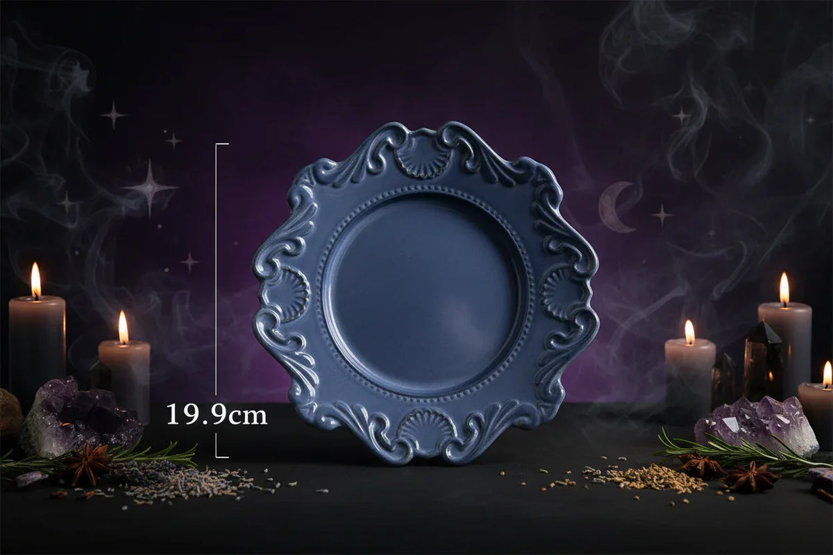 Altar Offering Set - Sorceress Sanctuary Baroque plate blue 6 inches-Baroque plate blue 8 inches-Baroque plate blue 10 inches-Baroque blue large bowl-Baroque blue trumpet bowl