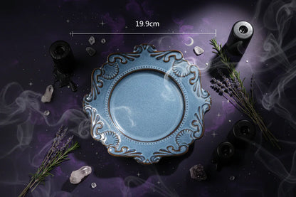 Altar Offering Set - Sorceress Sanctuary Baroque plate blue 6 inches-Baroque plate blue 8 inches-Baroque plate blue 10 inches-Baroque blue large bowl-Baroque blue trumpet bowl