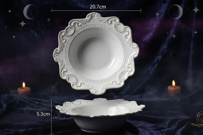Altar Offering Set - Sorceress Sanctuary Baroque plate blue 6 inches-Baroque plate blue 8 inches-Baroque plate blue 10 inches-Baroque blue large bowl-Baroque blue trumpet bowl