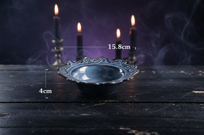 Altar Offering Set - Sorceress Sanctuary Baroque plate blue 6 inches-Baroque plate blue 8 inches-Baroque plate blue 10 inches-Baroque blue large bowl-Baroque blue trumpet bowl