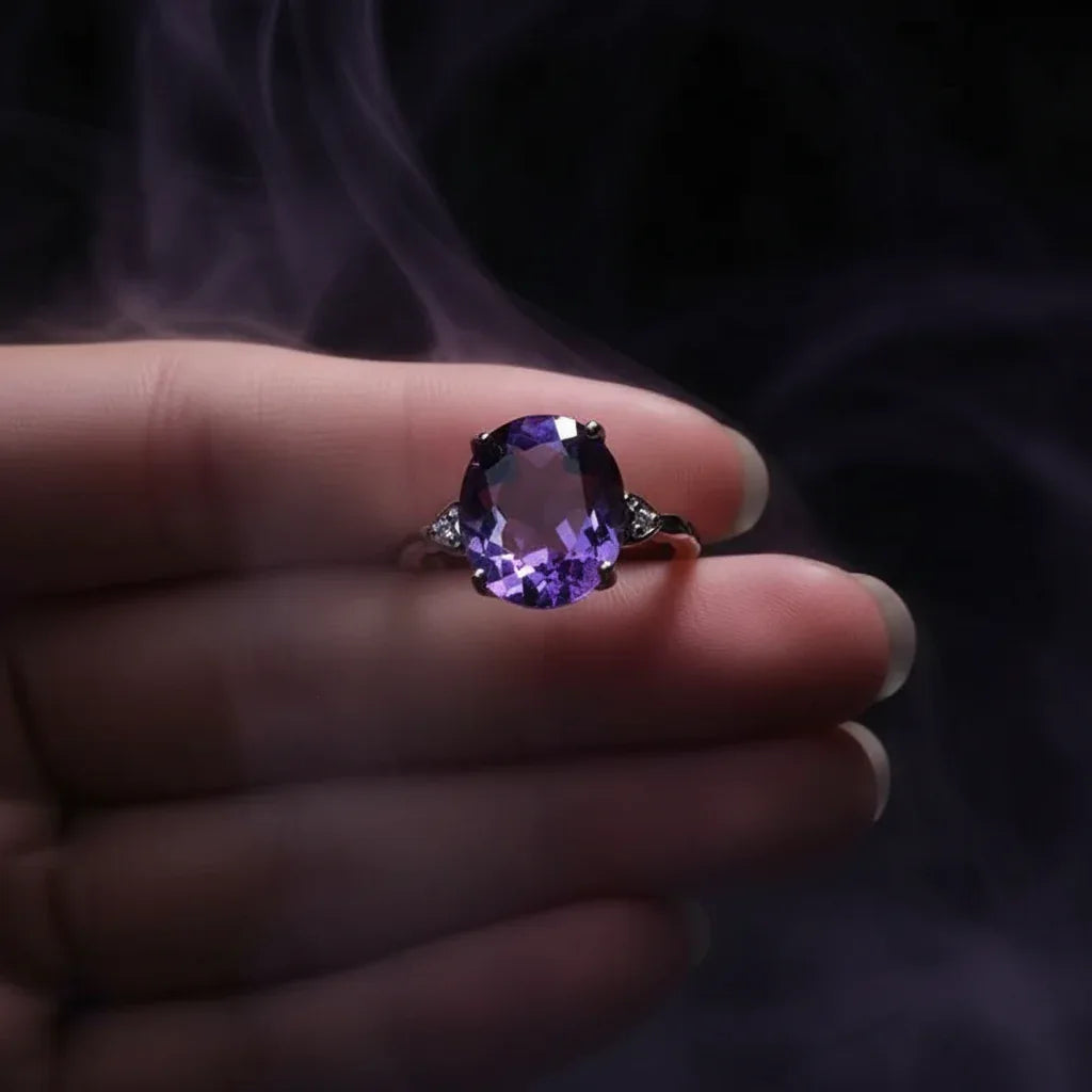 Amethyst Ring - Sorceress Sanctuary Purple Diamond Platinum / Adjustable