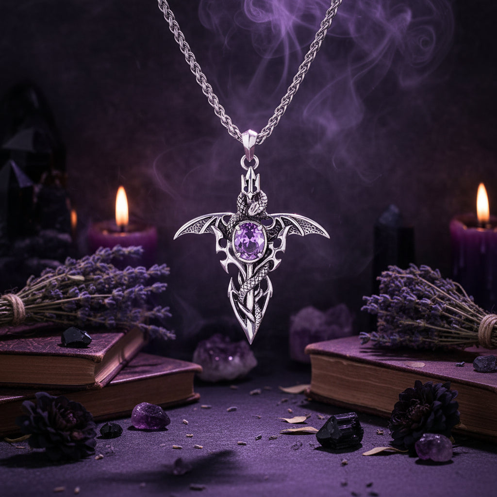 Demon Sword Amethyst Necklace - Sorceress Sanctuary Single Pendant-Pendant with keel chain