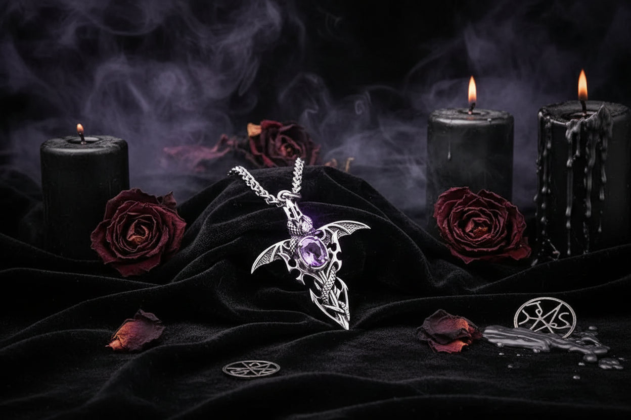 Demon Sword Amethyst Necklace - Sorceress Sanctuary Single Pendant-Pendant with keel chain