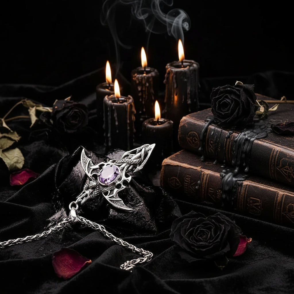 Demon Sword Amethyst Necklace - Sorceress Sanctuary Single Pendant-Pendant with keel chain