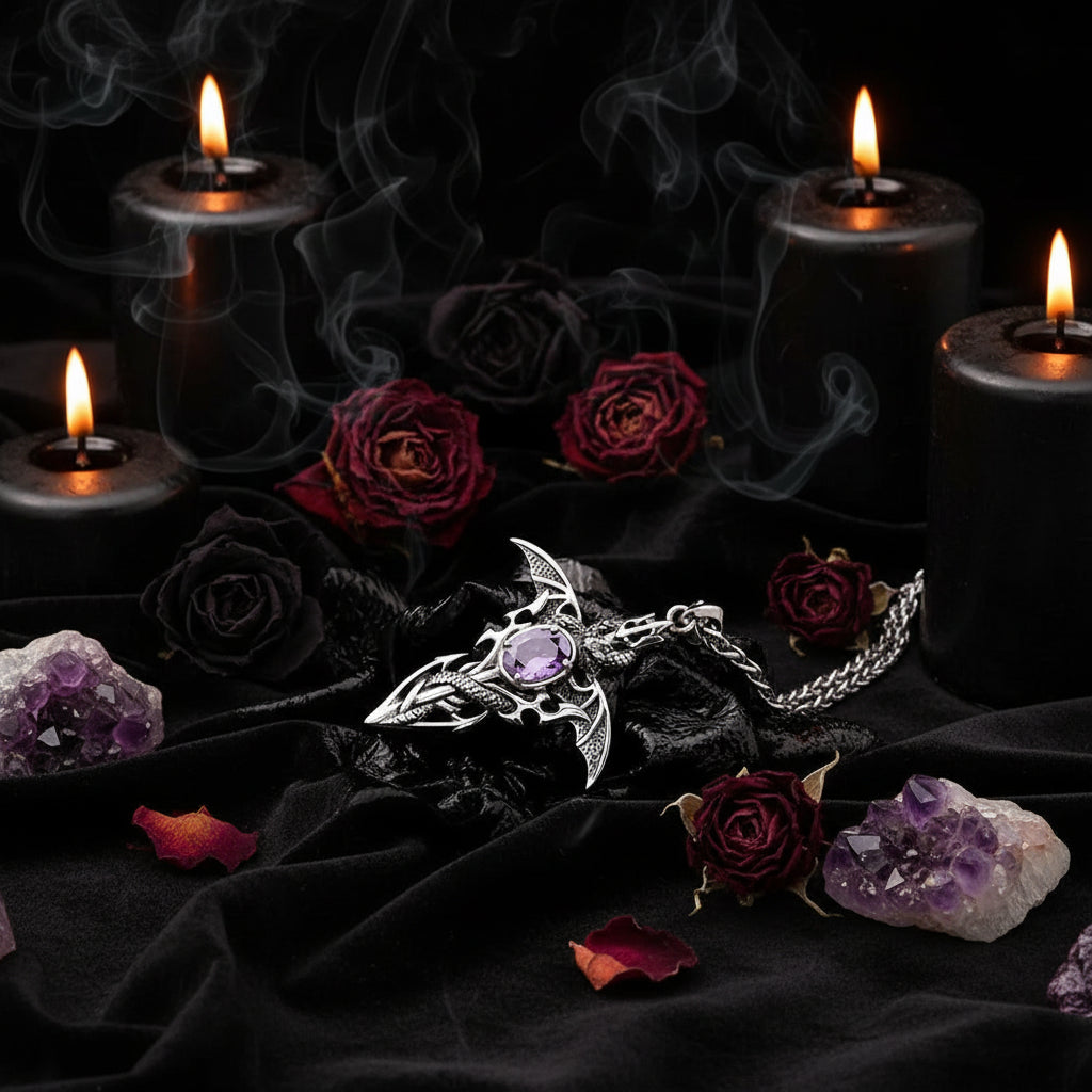 Demon Sword Amethyst Necklace - Sorceress Sanctuary Single Pendant-Pendant with keel chain