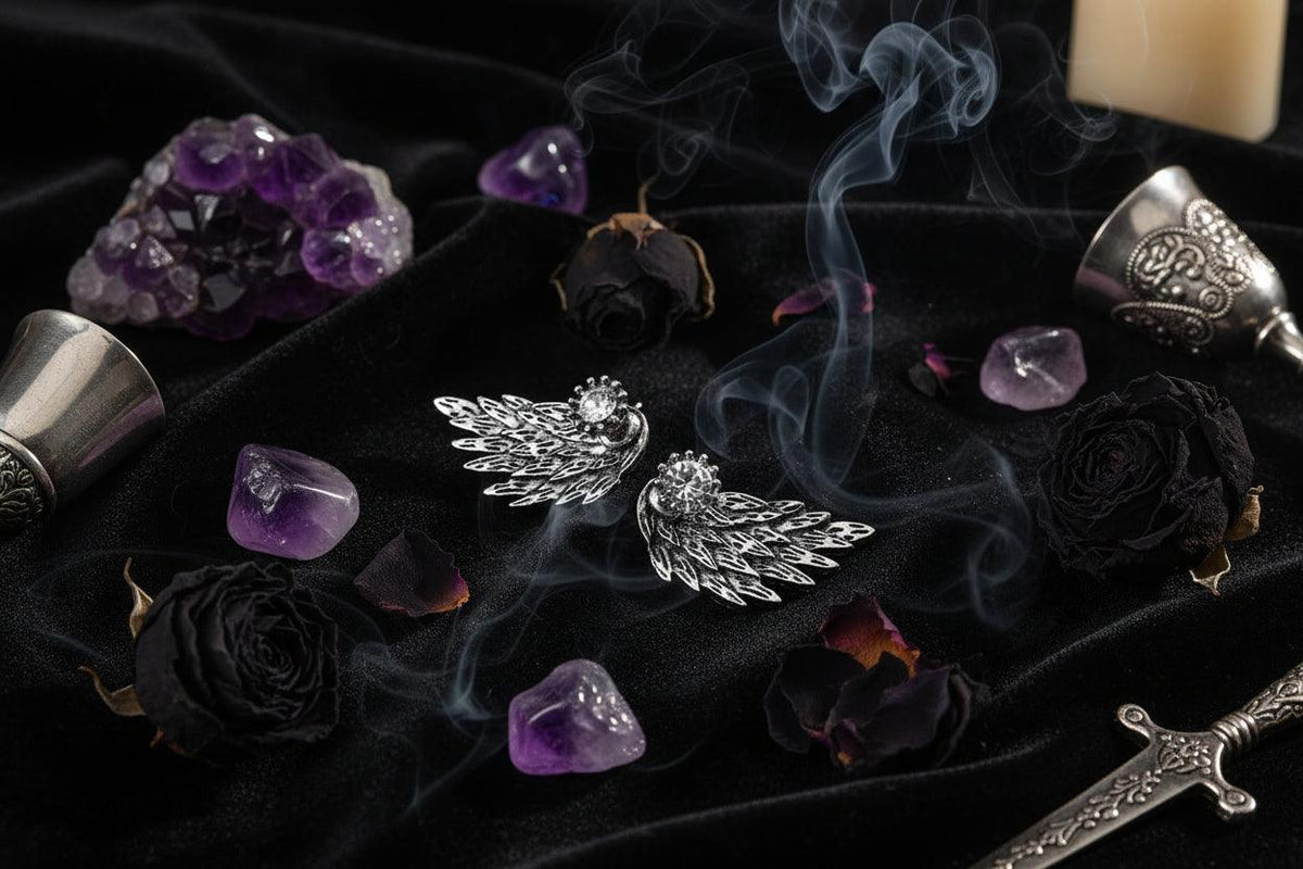 Angel Wings Earrings - Sorceress Sanctuary Silvery-Ancient silver-Gold-Black