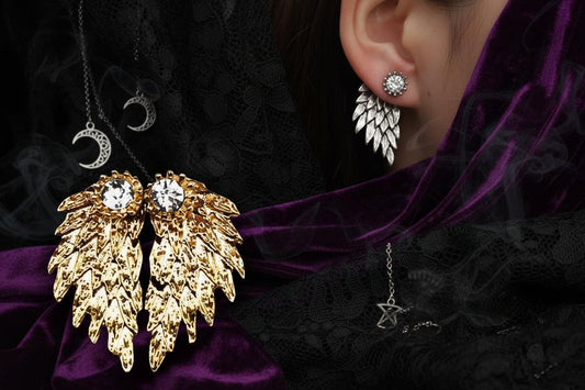 Angel Wings Earrings - Sorceress Sanctuary Silvery-Ancient silver-Gold-Black