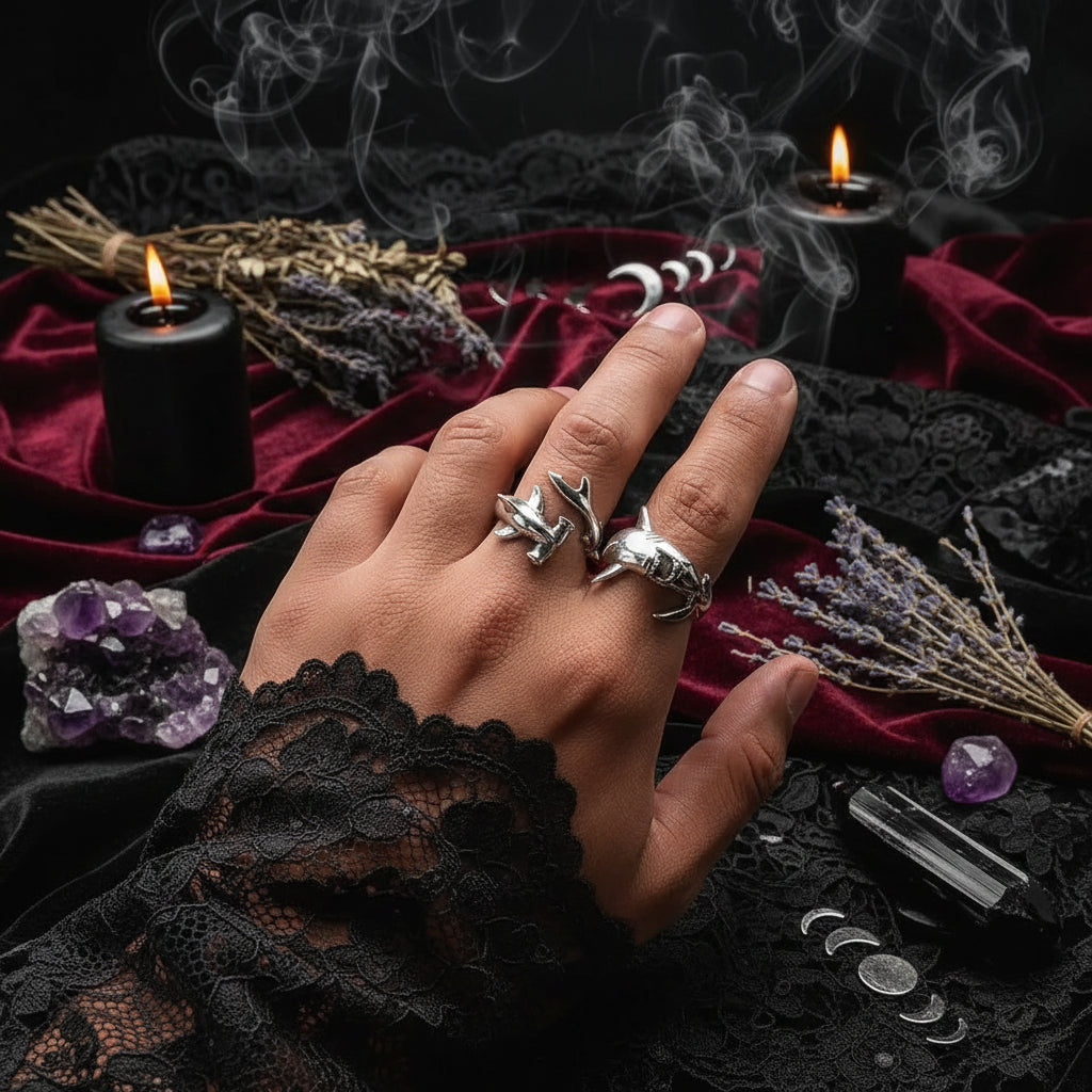 Antique Great White Shark Alloy Ring Set Sorceress Sanctuary