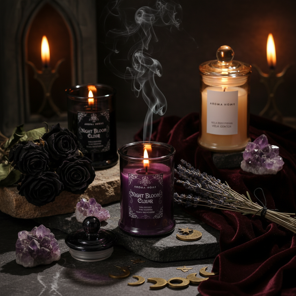 Apothecary Soy Candle - Sorceress Sanctuary Pink Box-British Pear Freesia-Black Box-Lemon Basil & Citrus-Yellow box-blue wind chimes-Gray box-Ebony sandalwood  