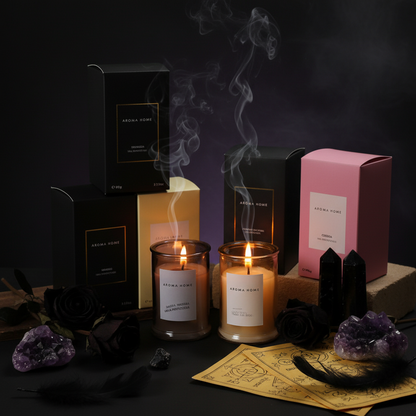 Apothecary Soy Candle - Sorceress Sanctuary Pink Box-British Pear Freesia-Black Box-Lemon Basil & Citrus-Yellow box-blue wind chimes-Gray box-Ebony sandalwood  