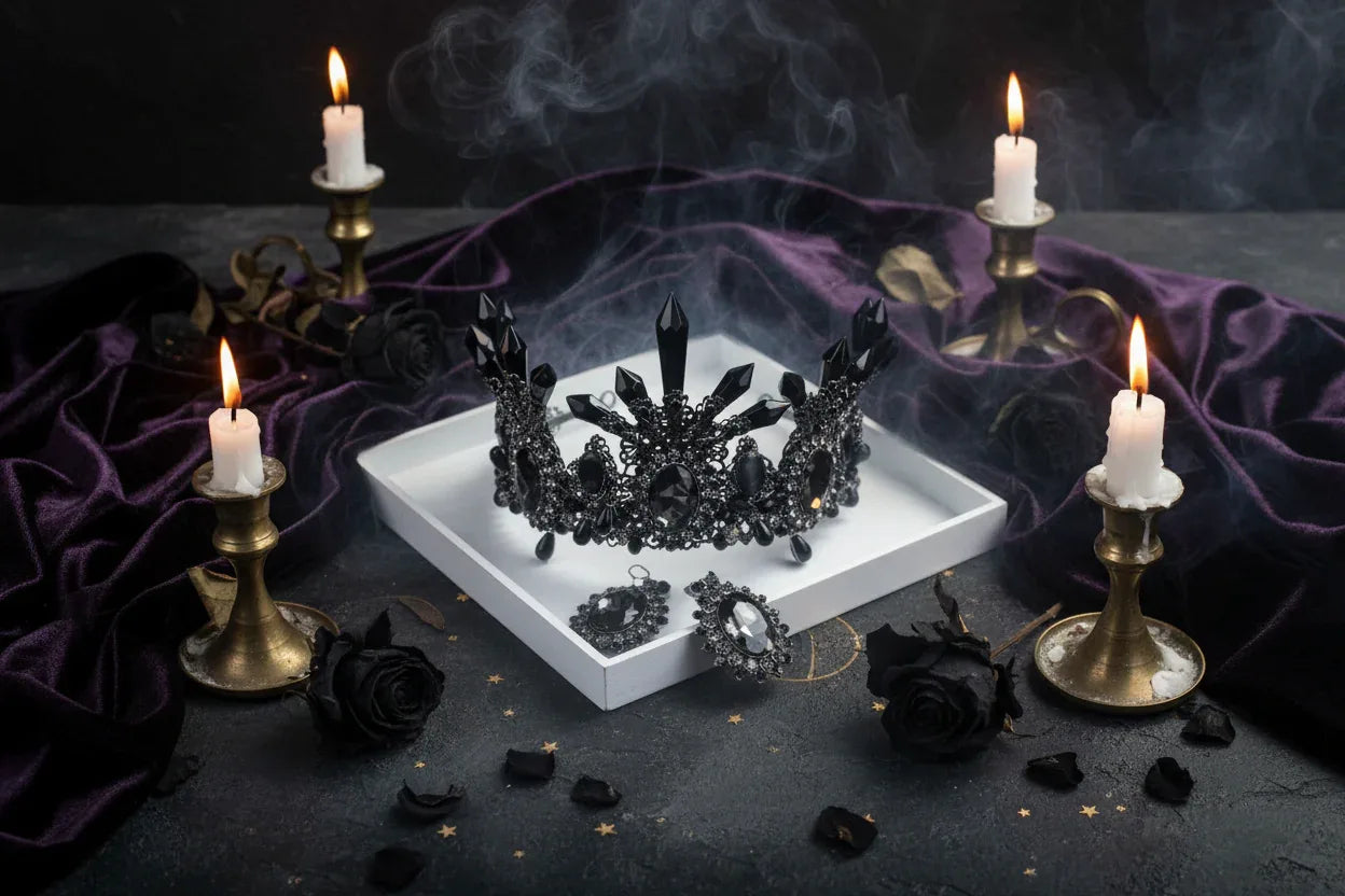 Baroque Crystal Crown - Sorceress Sanctuary Set Black-Ear Needle-Set Black-Ear Clip