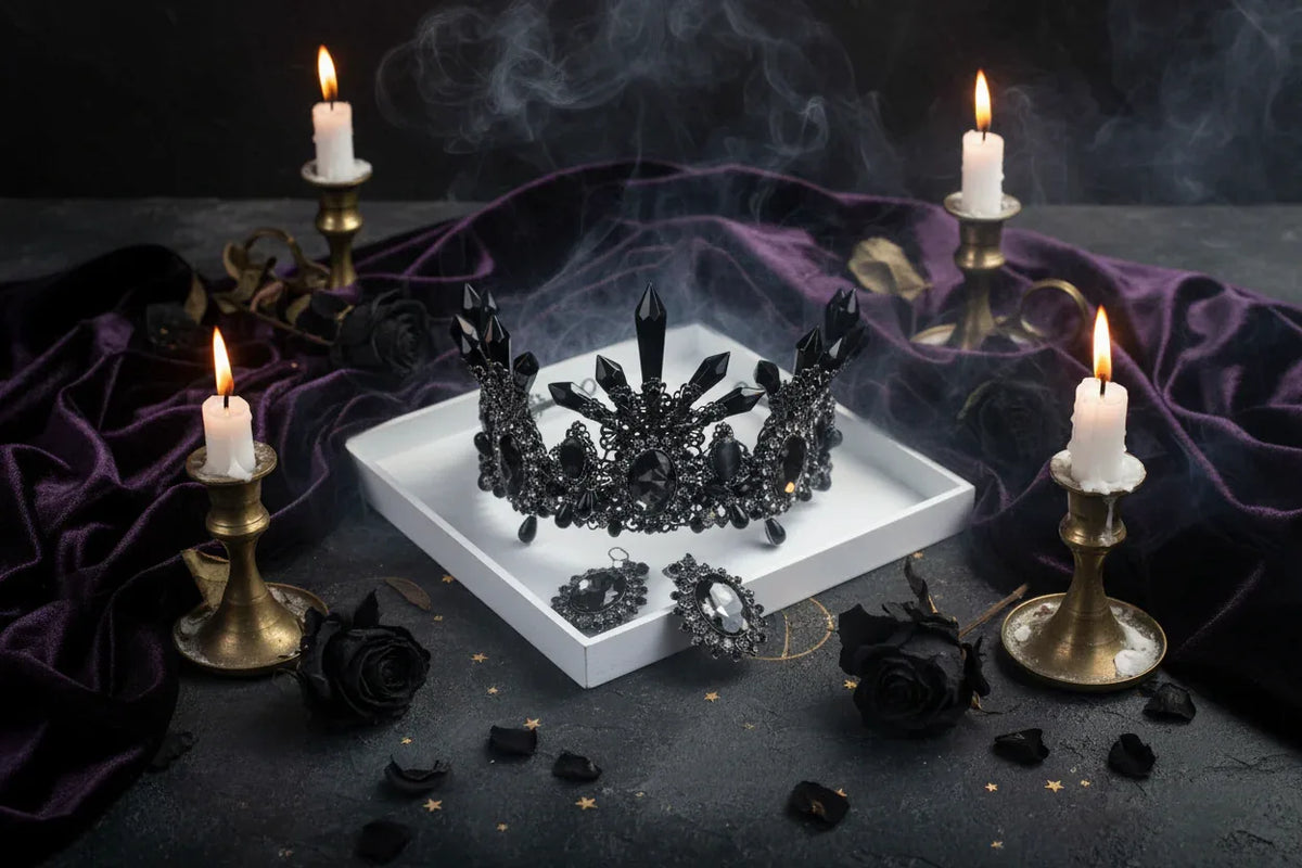 Baroque Crystal Crown - Sorceress Sanctuary Set Black-Ear Needle-Set Black-Ear Clip