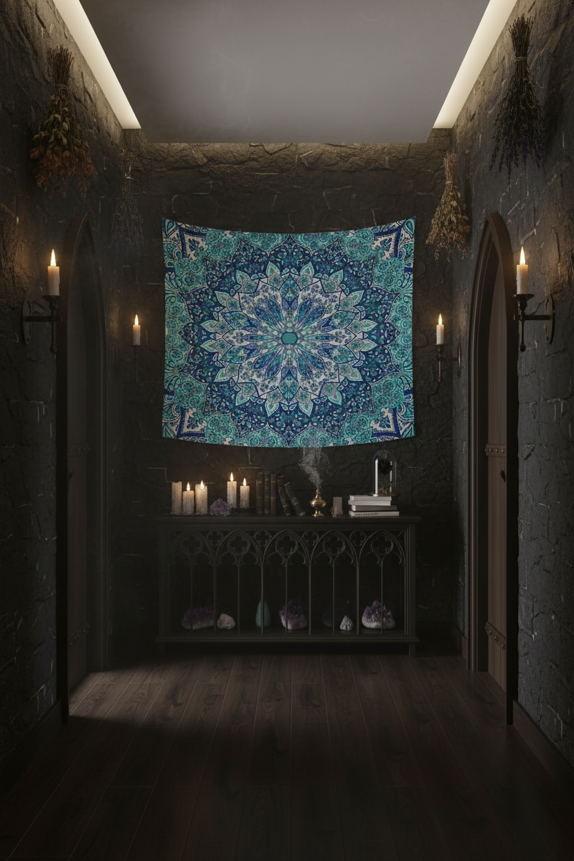 Blue Geometry Tapestry Sorceress Sanctuary