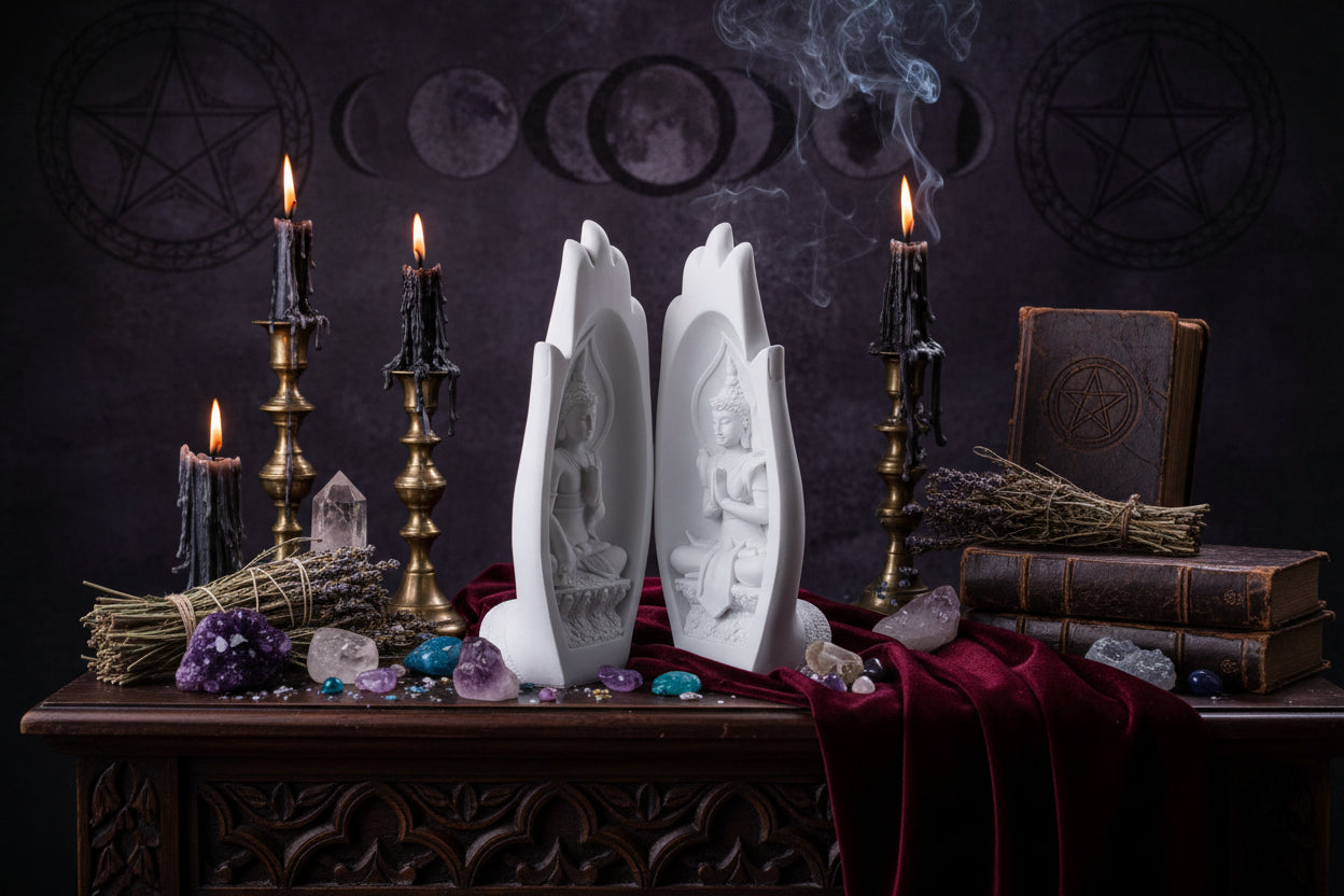 Buddha Peace Sculpture - Sorceress Sanctuary Brown-White