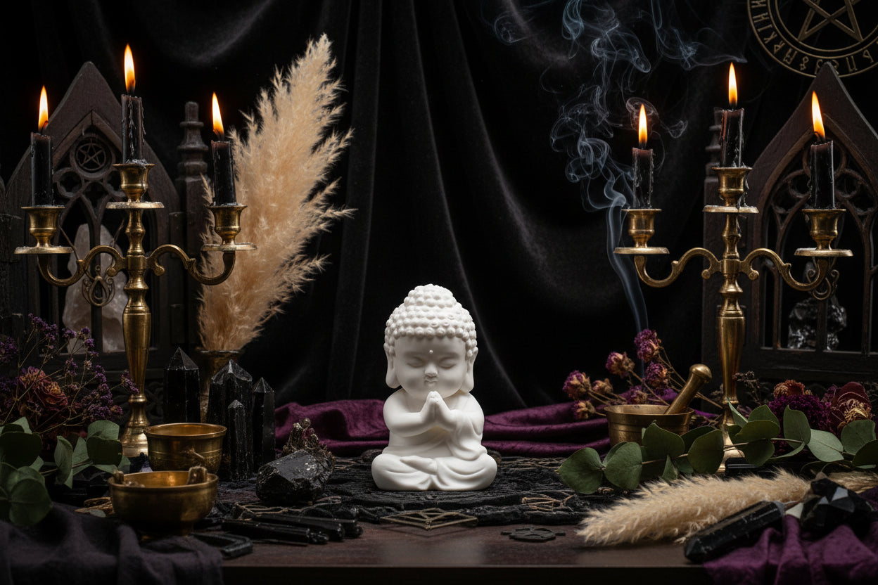 Buddha Statue - Sorceress Sanctuary Buda - Namastê-Buda - Gesto da Coragem