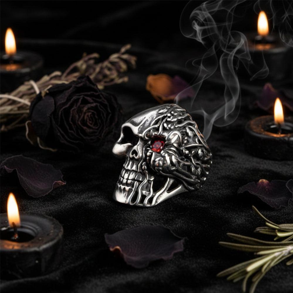 Half Burning One-Eye Skull Zircon Ring Sorceress Sanctuary